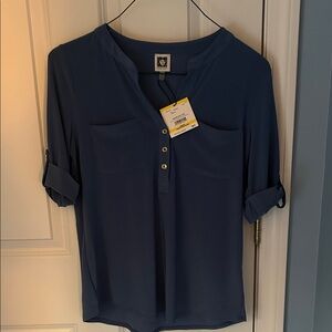 Anne Klein Slate Blue Blouse with Button Detail